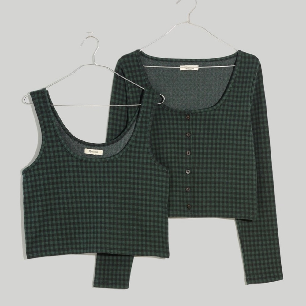 Madewell Jacquard two-piece cardigan tank top set green/black